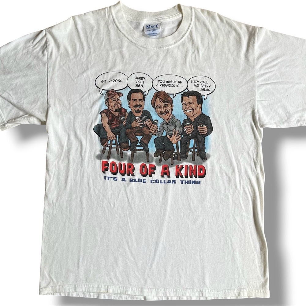 Vtg‎ Comedy Tour White T-Shirt Sz L Jeff Foxworthy Ron White Larry the Cable Guy